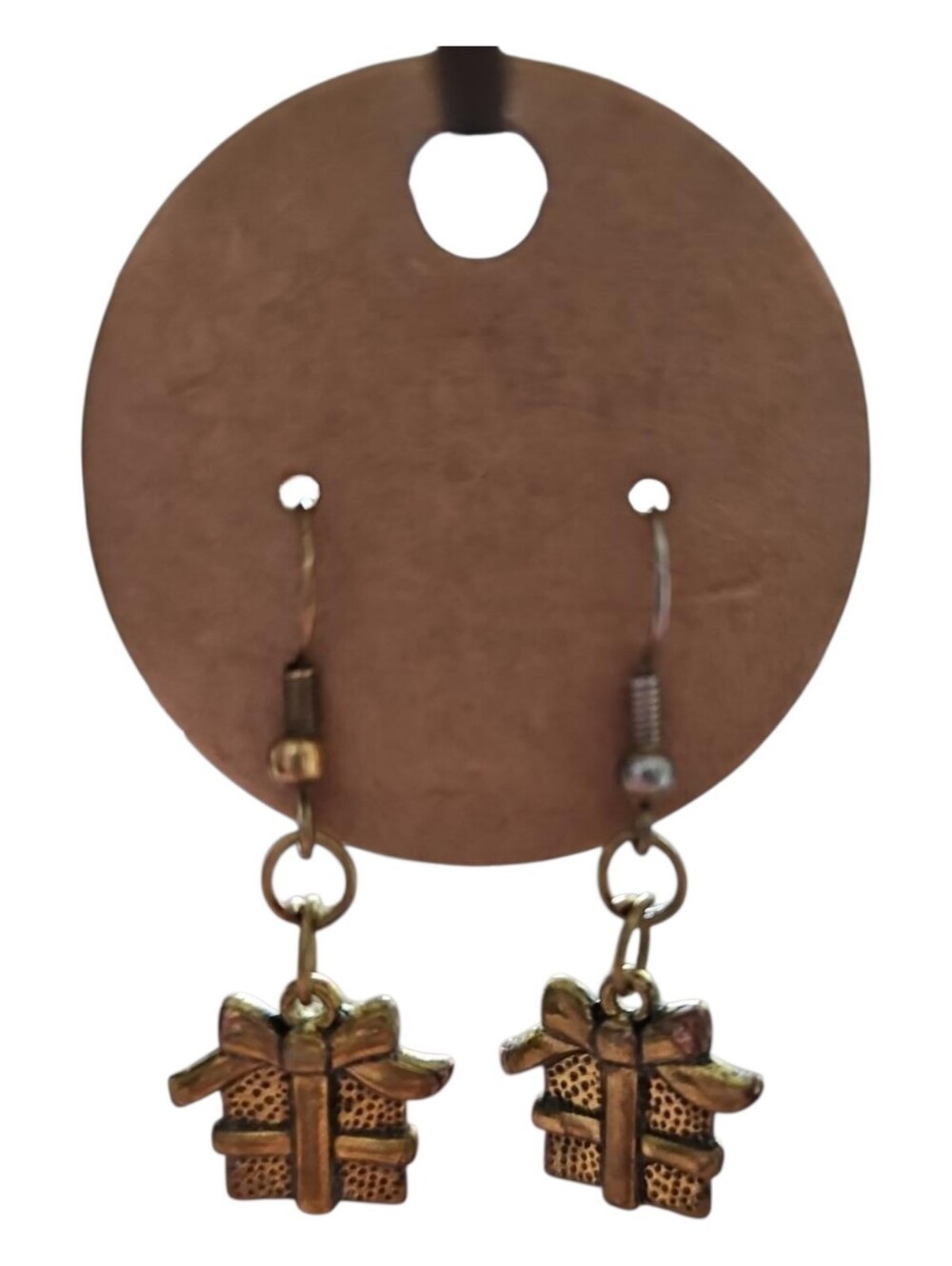 Gold Tone Gift Box Dangle Earrings | Holiday Christmas Present Charm